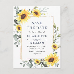 Elegant Sunflower Wedding Save the Date QR Code Postcard