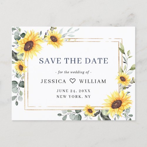 Elegant Sunflower Wedding Save the Date QR Code Postcard