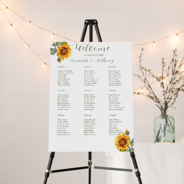 Elegant Sunflower Wedding Seating Chart Foam Board (In Situ (Stand))