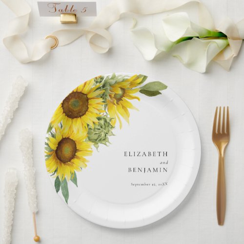 Elegant Sunflower Wedding Watercolor Floral Fall Paper Plates