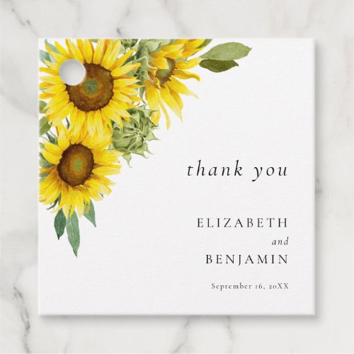 Elegant Sunflower Wedding Watercolor Thank you Favor Tags