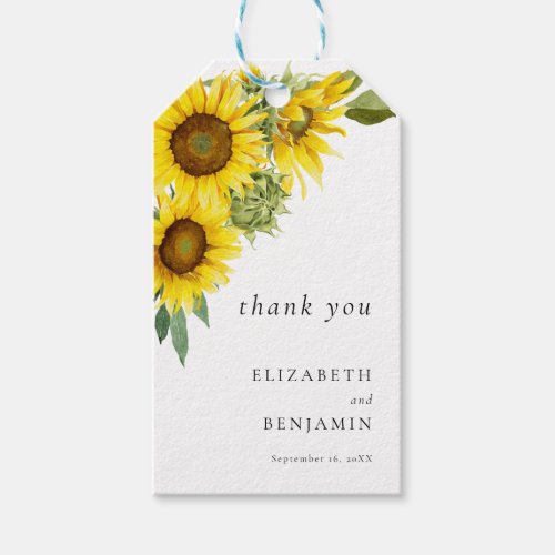 Elegant Sunflower Wedding Watercolor Thank you Gift Tags