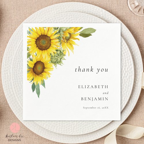 Elegant Sunflower Wedding Watercolor Thank you Napkins