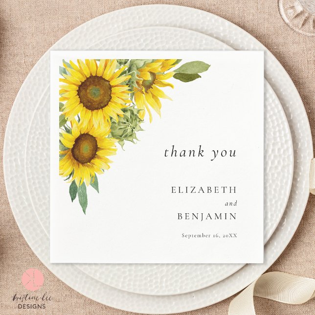Elegant Sunflower Wedding Watercolor Thank you Napkins (Creator Uploaded)