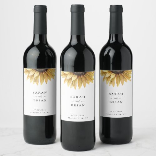 Elegant Sunflower Wedding Wine Label