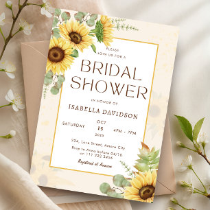 Elegant Sunflower Yellow Floral Bridal Shower  Invitation