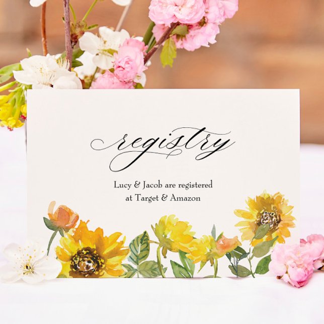 Elegant Sunflower Yellow Floral Shower Registry Note Card (Creator Uploaded)