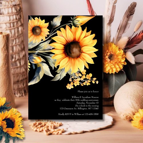 Elegant Sunflowers 50th Wedding Anniversary  Invitation