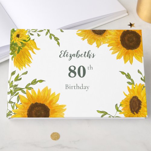 Elegant Sunflowers 80th Birthday Guest Book