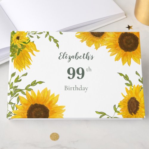 Elegant Sunflowers 99th Birthday Guest Book