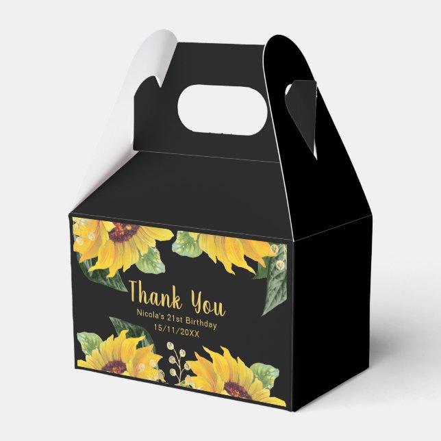 Elegant Sunflowers and Foliage Birthday Party Favor Boxes (Front Side)