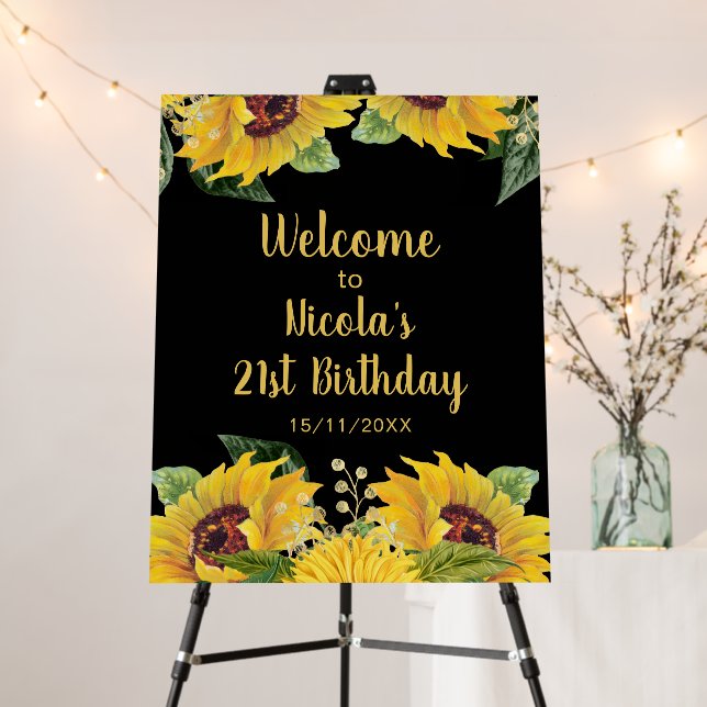 Elegant Sunflowers and Foliage Birthday Party Foam Board (In Situ (Stand))