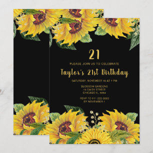 Elegant Sunflowers and Foliage Birthday Party Invitation