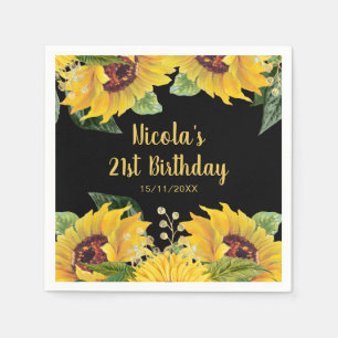 Elegant Sunflowers and Foliage Birthday Party Napkins