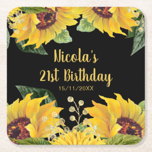 Elegant Sunflowers and Foliage Birthday Party Square Paper Coaster