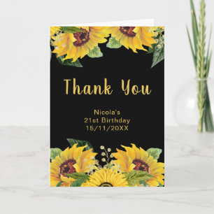 Elegant Sunflowers and Foliage Birthday Party Thank You Card