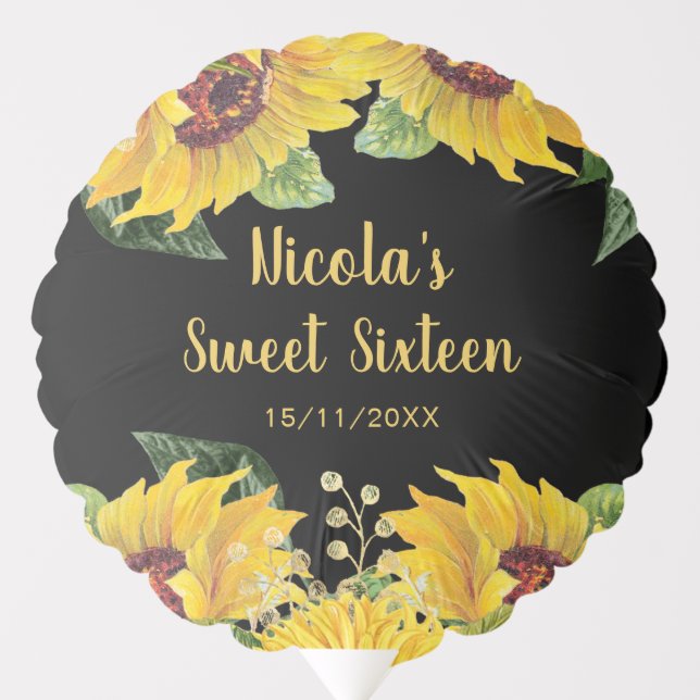 Elegant Sunflowers and Foliage Sweet Sixteen Balloon (Front)