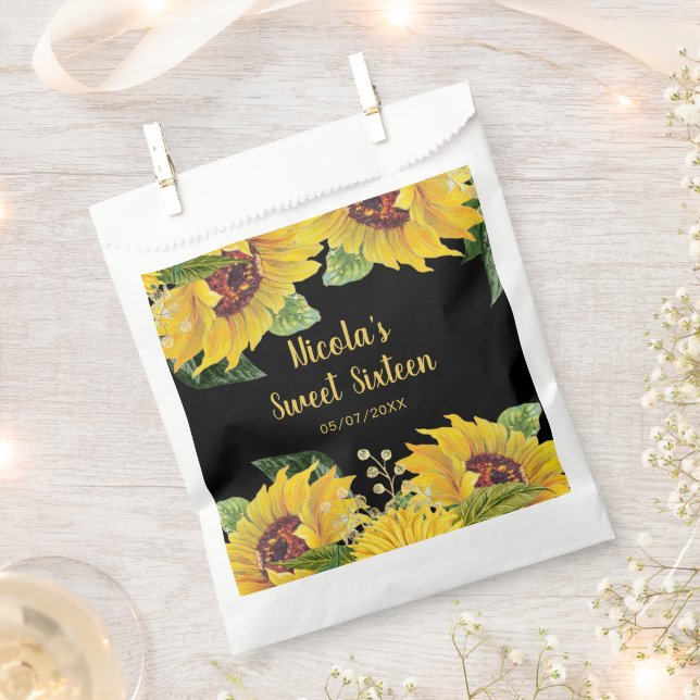 Elegant Sunflowers and Foliage Sweet Sixteen Favor Bag (Clipped)