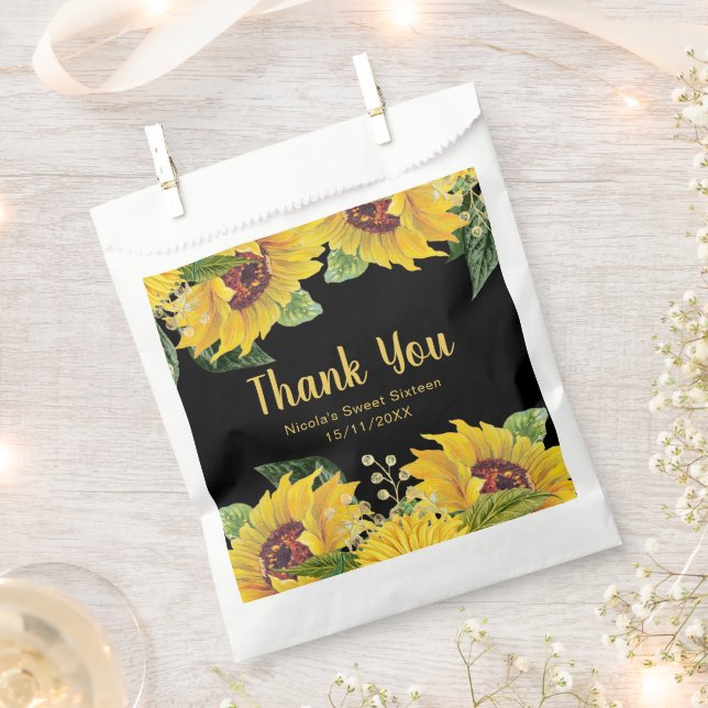 Elegant Sunflowers and Foliage Sweet Sixteen Favor Bag (Clipped)