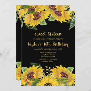Elegant Sunflowers and Foliage Sweet Sixteen Invitation