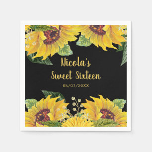 Elegant Sunflowers and Foliage Sweet Sixteen Napkins