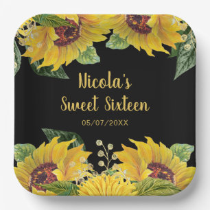 Elegant Sunflowers and Foliage Sweet Sixteen Paper Plates