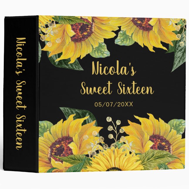 Elegant Sunflowers and Foliage Sweet Sixteen Photo 3 Ring Binder (Front/Spine)