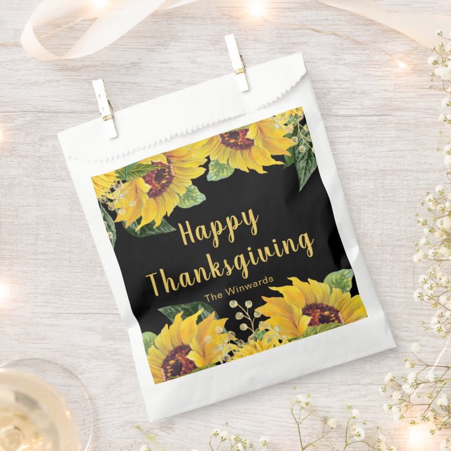 Elegant Sunflowers and Foliage Thanksgiving Party Favor Bag (Clipped)