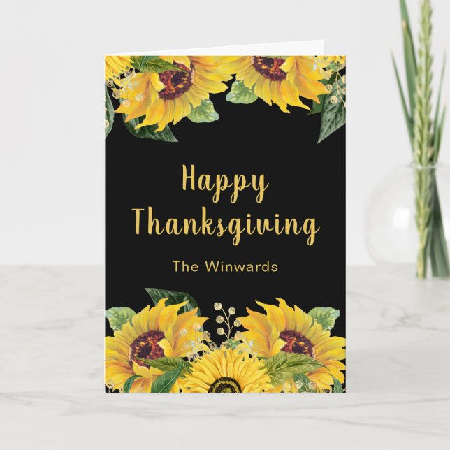 Elegant Sunflowers and Foliage Thanksgiving Party Holiday Card (Front)