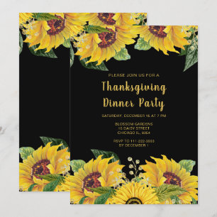 Elegant Sunflowers and Foliage Thanksgiving Party Invitation