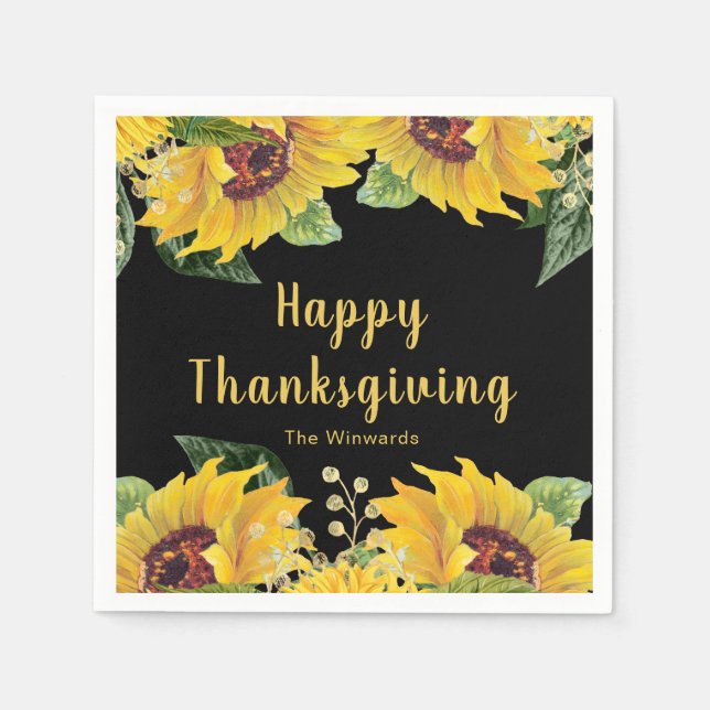 Elegant Sunflowers and Foliage Thanksgiving Party Napkins (Front)
