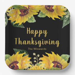 Elegant Sunflowers and Foliage Thanksgiving Party Paper Plates