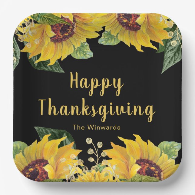 Elegant Sunflowers and Foliage Thanksgiving Party Paper Plates (Front)