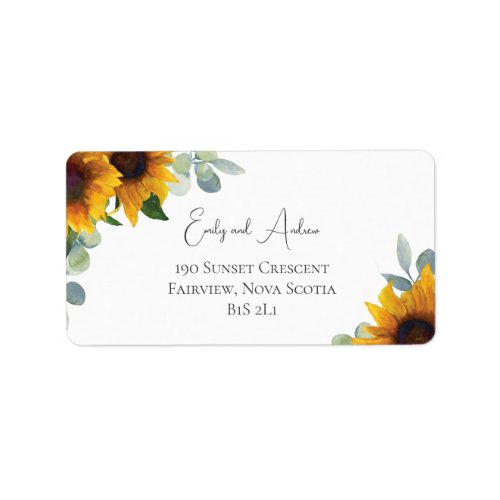 Elegant Sunflowers and Greenery Wedding Address Label