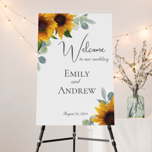 Elegant Sunflowers and Greenery Wedding Sign