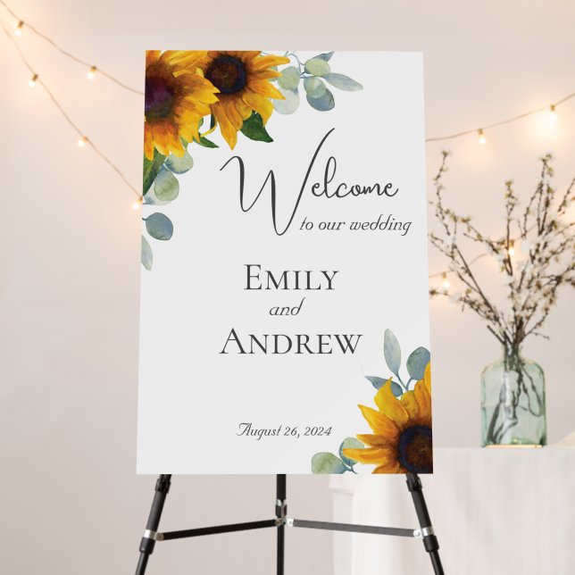 Elegant Sunflowers and Greenery Wedding Sign (In Situ (Stand))