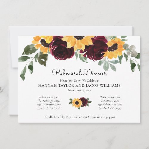 Elegant Sunflowers and Roses Rehearsal Dinner Invitation