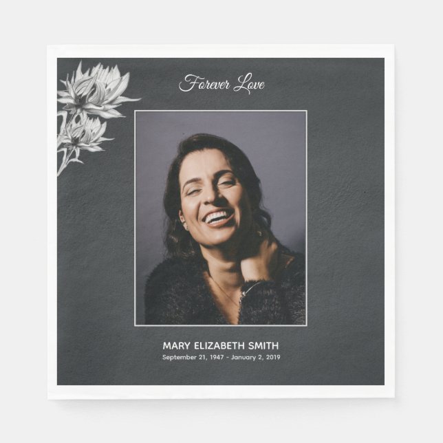 Elegant Sunflowers Black Photo Funeral Memorial Napkins (Front)