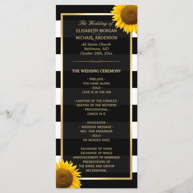 Elegant Sunflowers Black White Wedding Program