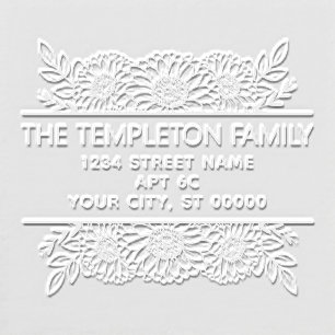 Elegant Sunflowers Border Name Return Address Embosser