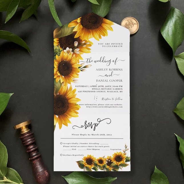 Elegant Sunflowers Bouquet Wedding All In One Invi All In One Invitation (Creator Uploaded)
