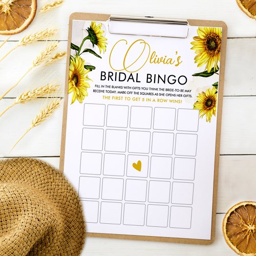 Elegant Sunflowers Bridal Shower Bingo Game Card