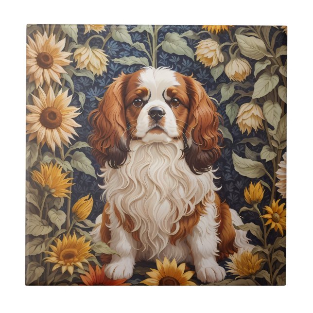 Elegant Sunflowers Cavalier King Charles Spaniel  Ceramic Tile (Front)