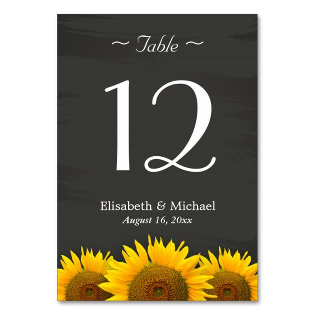 Elegant Sunflowers Chalkboard Wedding Table Number Card