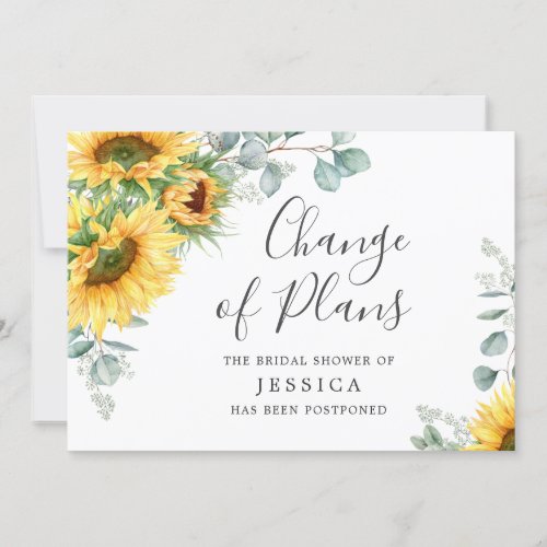 Elegant Sunflowers Change of Plans Bridal Shower Invitation