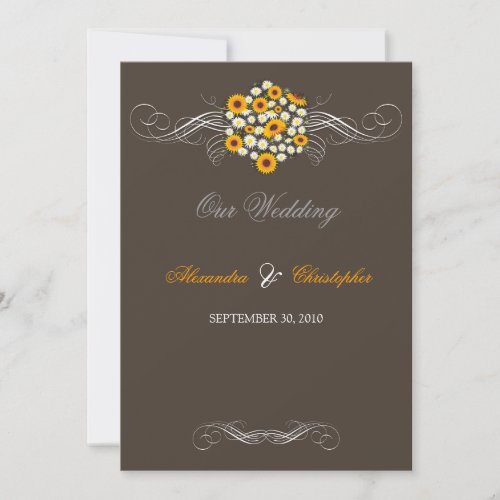 Elegant Sunflowers Daisies Bouquet Wedding 2 Invite