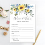 Elegant Sunflowers Eucalyptus Advice & Wishes Card<br><div class="desc">Elegant Sunflowers Eucalyptus Advice & Wishes Card.
Personalize with the bride to be's name and date of shower. 
For further customization,  please click the "customize further" link. If you need help,  contact me please.</div>