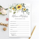 Elegant Sunflowers Eucalyptus Advice & Wishes Card<br><div class="desc">Elegant Sunflowers Eucalyptus Advice & Wishes Card.
Personalize with the bride to be's name and date of shower. 
For further customization,  please click the "customize further" link. If you need help,  contact me please.</div>