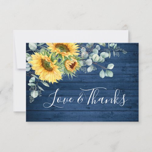 Elegant Sunflowers Eucalyptus Blue Wood Rustic Tha Thank You Card