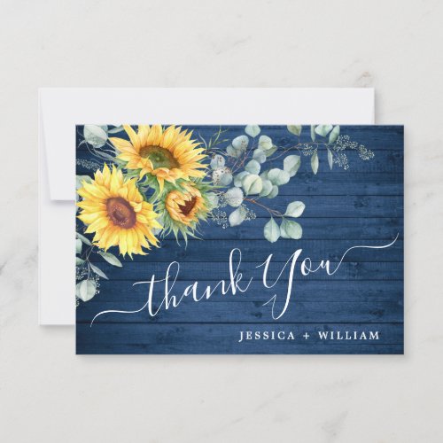 Elegant Sunflowers Eucalyptus Blue Wood Rustic  Thank You Card